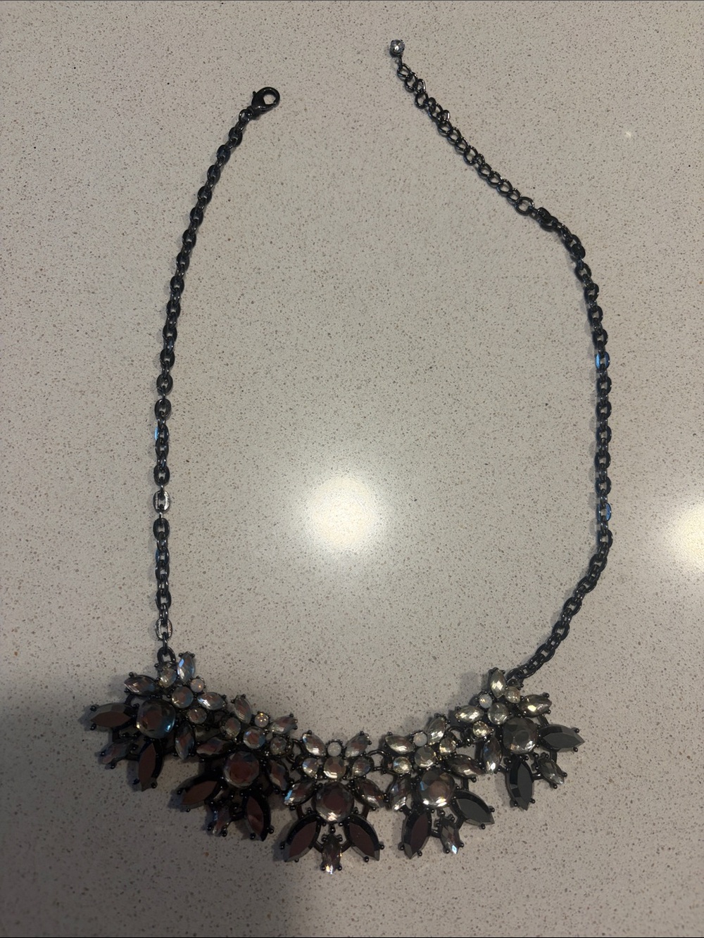Lane Bryant Gunmetal Necklace with Smoky and Clear Stones